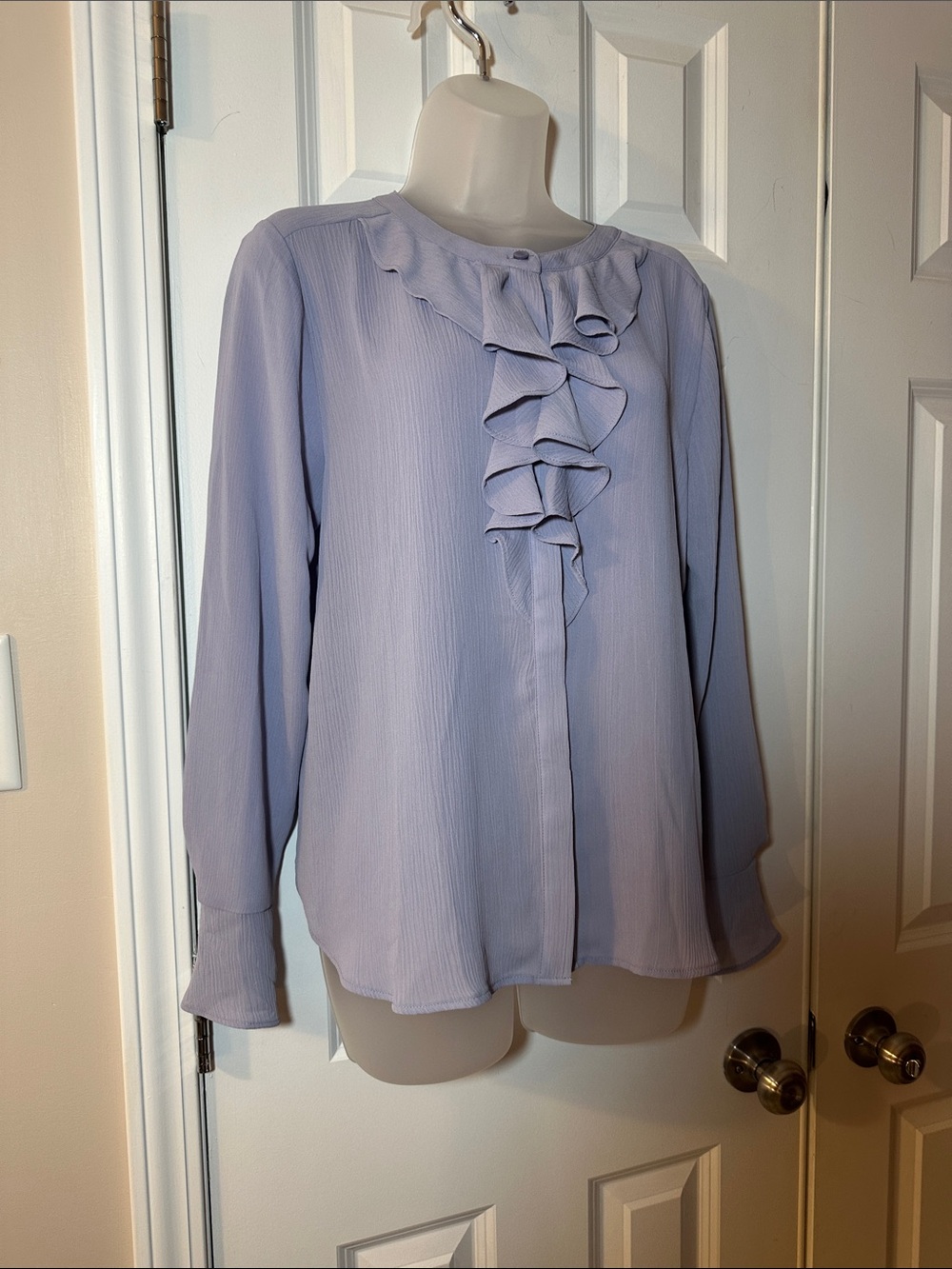 LOFT Lavender Ruffle Front Blouse - Picture 3 of 5